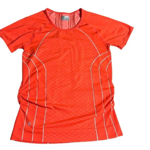 Athleta T shirt,  women Large . Coral,shirred sides , fitted , activewear, gym - Picture 3 of 14